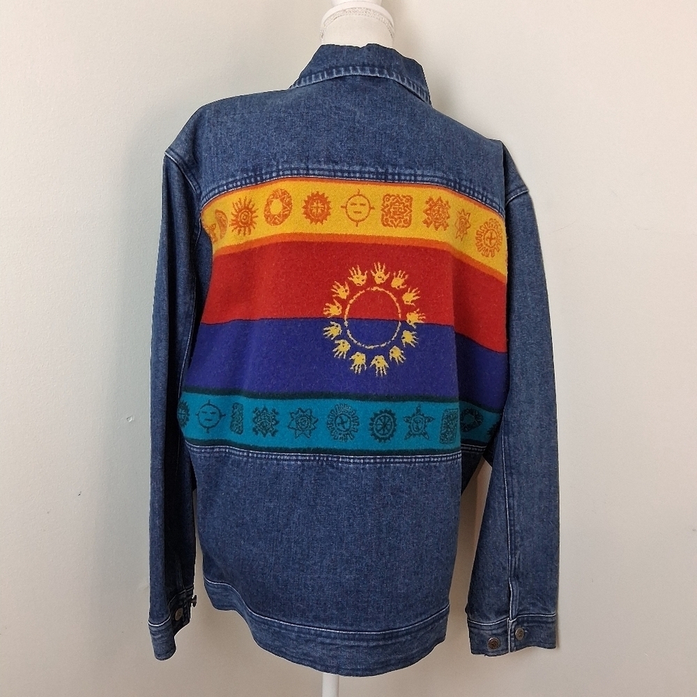 VTG Pendleton Aztec High Grade Western Wear Denim Jacket Size Large - Picture 10 of 10